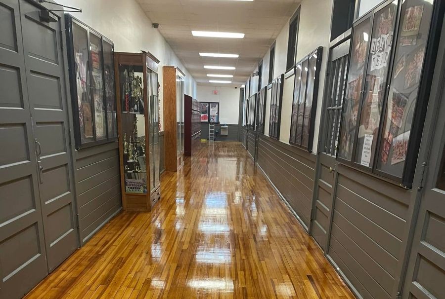 Hamilton school hallway leading toward classrooms
